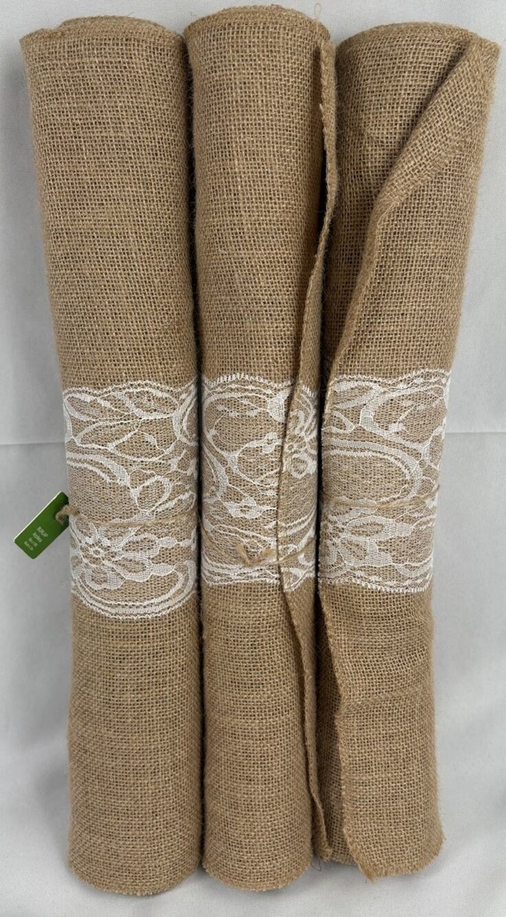 3- Pack Mainstays 18"x 10 ft Unwired Natural Lace Farmhouse Stripe Burlap Ribbon